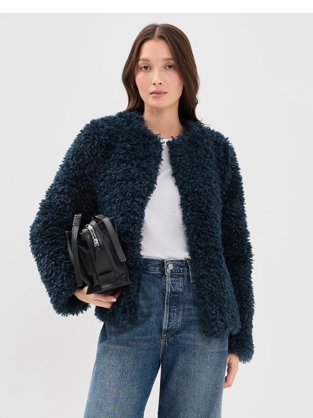 ALIGNE Plush Faux-Shearling Jacket in Deep Teal Navy, size Medium
